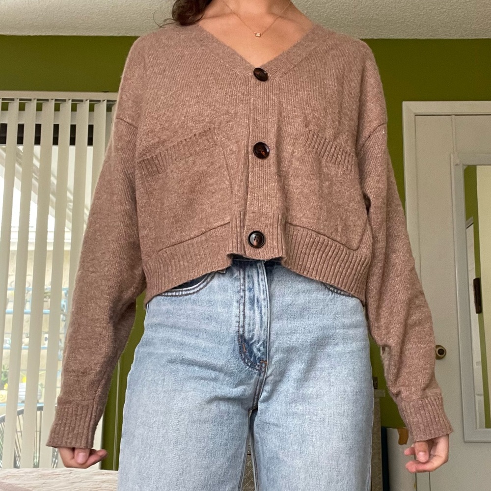 Beige Button Front Sweater